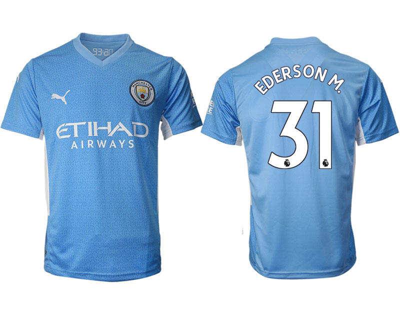 Men 2021-2022 Club Manchester city home aaa version blue #31 Soccer Jersey